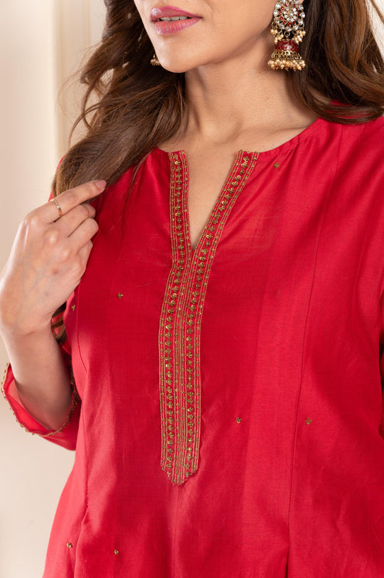 Women chanderi suitset red