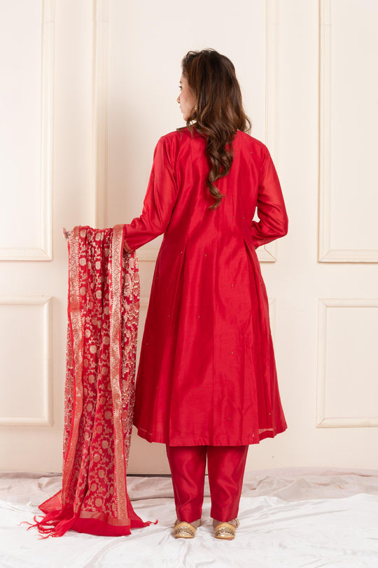 Women chanderi suitset red
