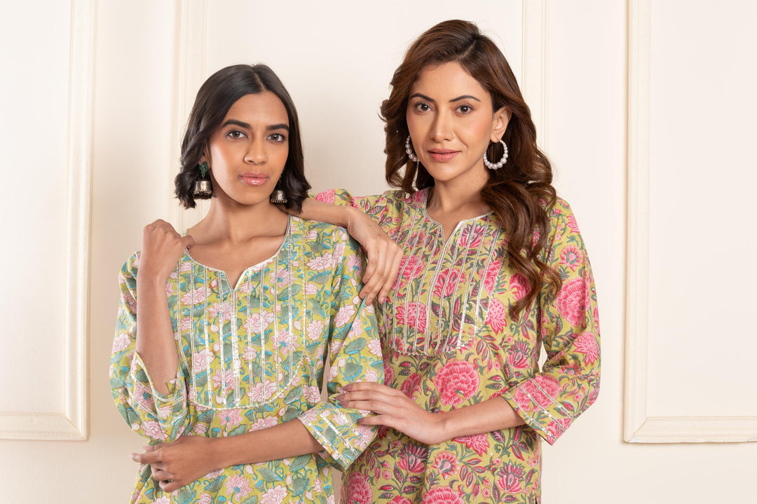 Women cotton blockprint gotapatti suitset
