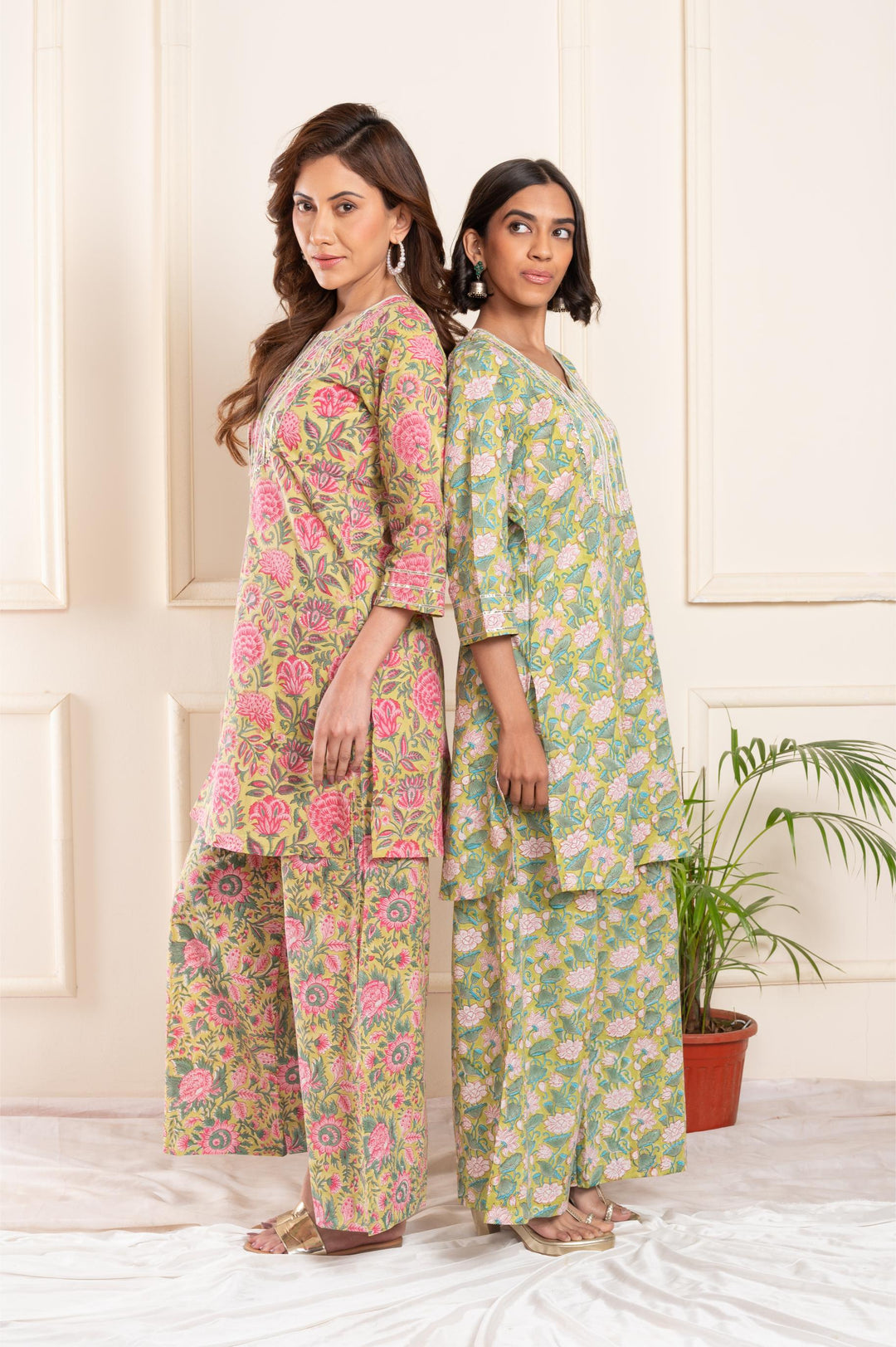 Women cotton blockprint gotapatti suitset