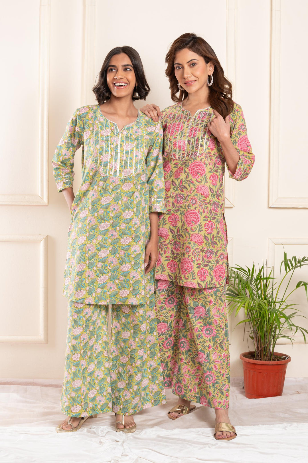Women cotton blockprint gotapatti suitset