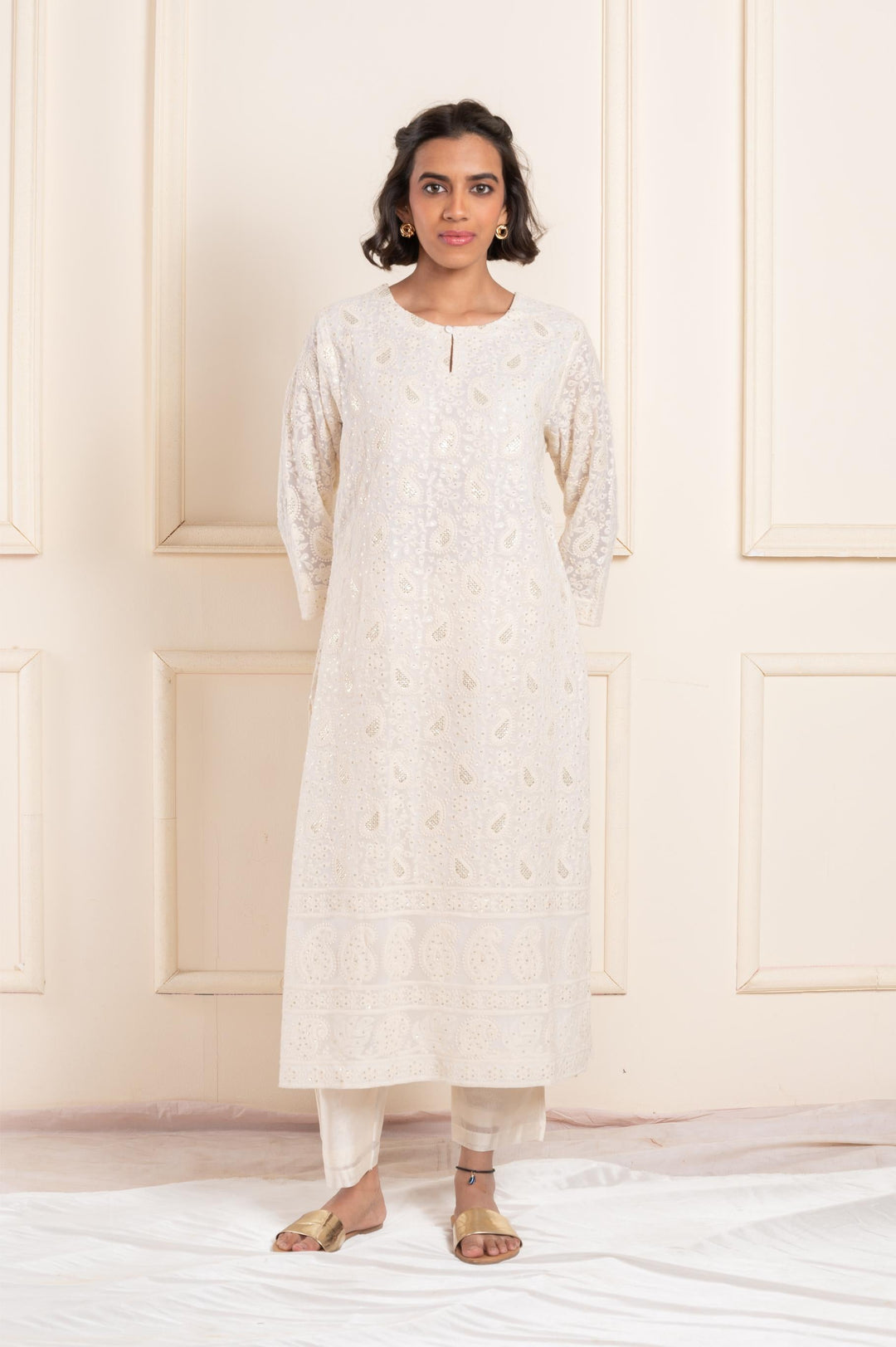 Women georgette lakhnavi white Kurta