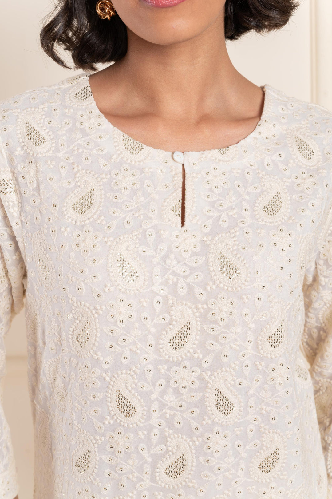 Women georgette lakhnawi roundneck regular suitset white