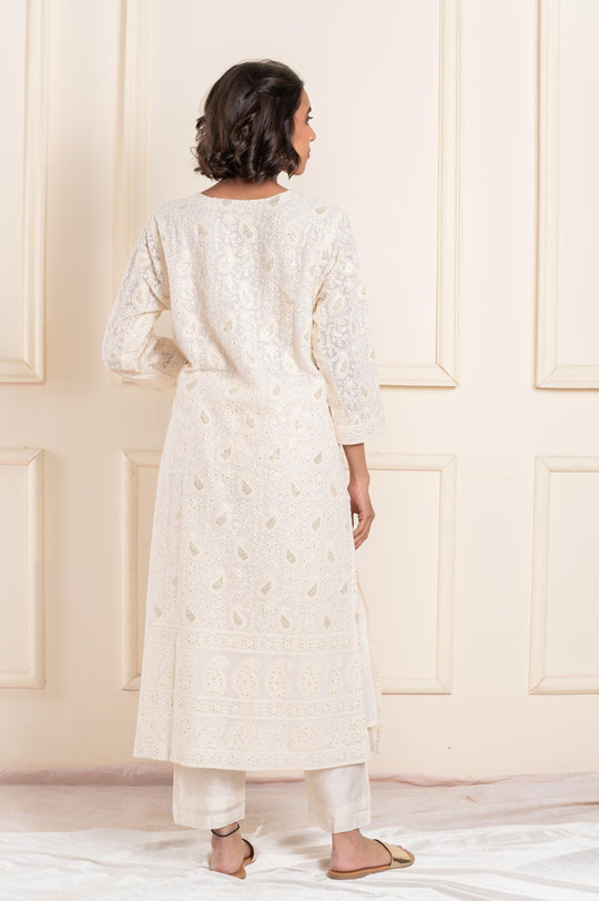 Women georgette lakhnawi roundneck regular suitset white