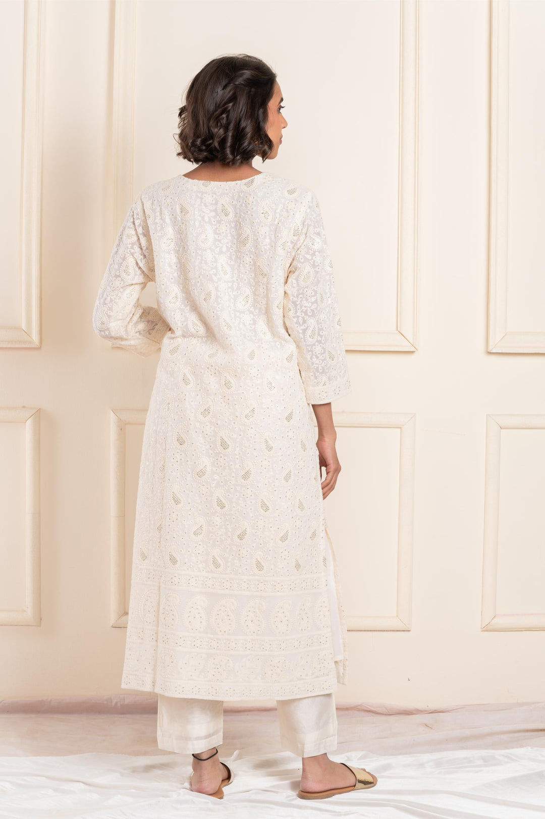 Women georgette lakhnavi white Kurta
