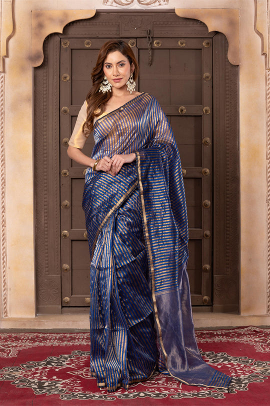 Women silk handloom Navy Blue Saree