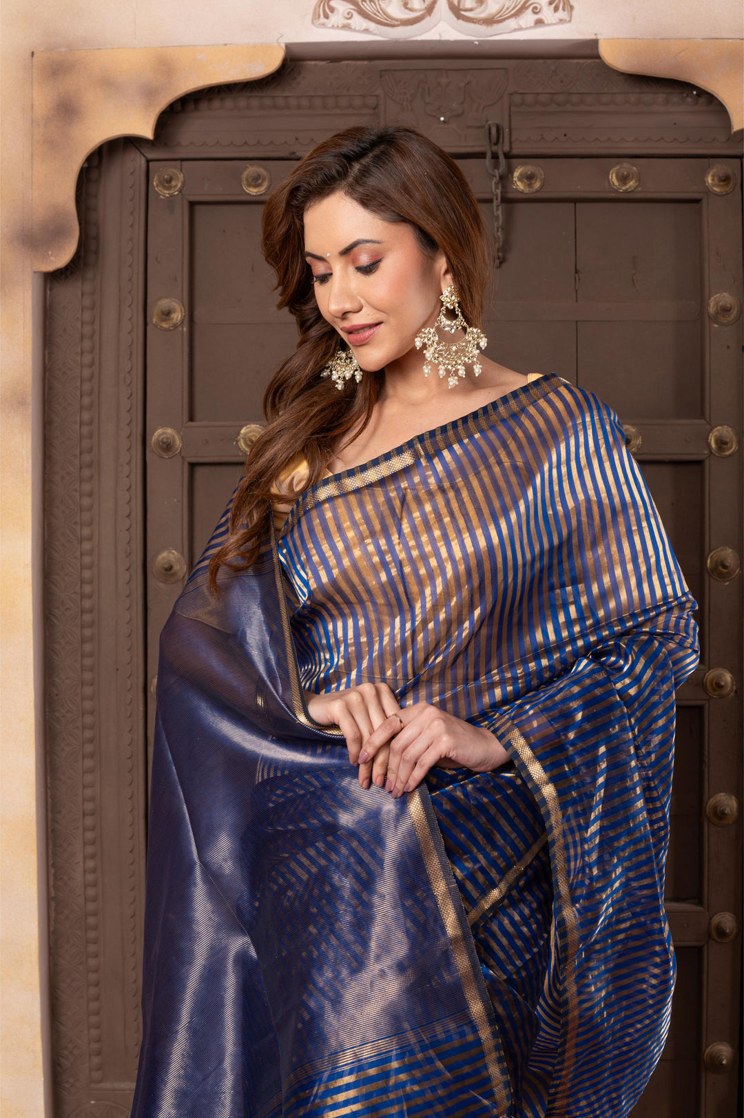 Women silk handloom Navy Blue Saree