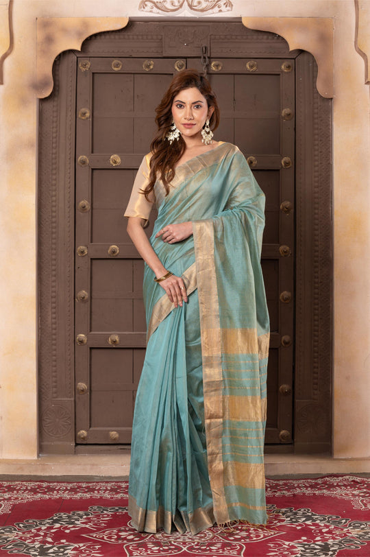 Women silk handloom saree mint