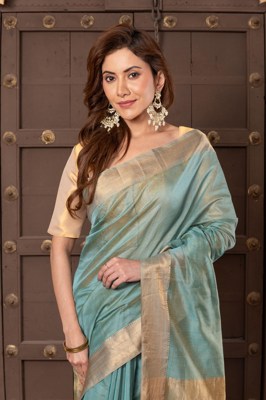 Women silk handloom saree mint