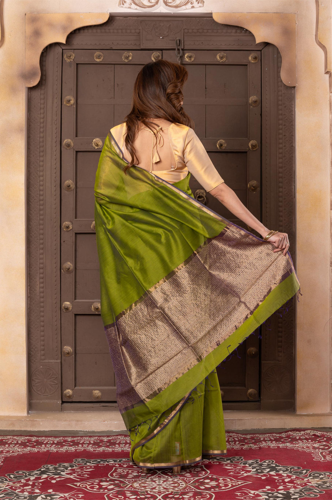 Women silk handloom saree olive