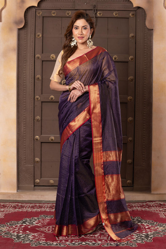 Women silk handloom saree purple Turn