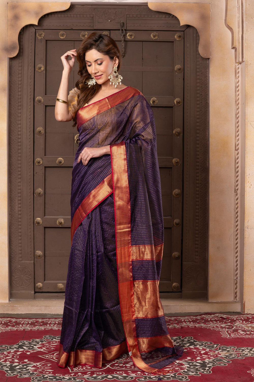 Women silk handloom saree purple Turn