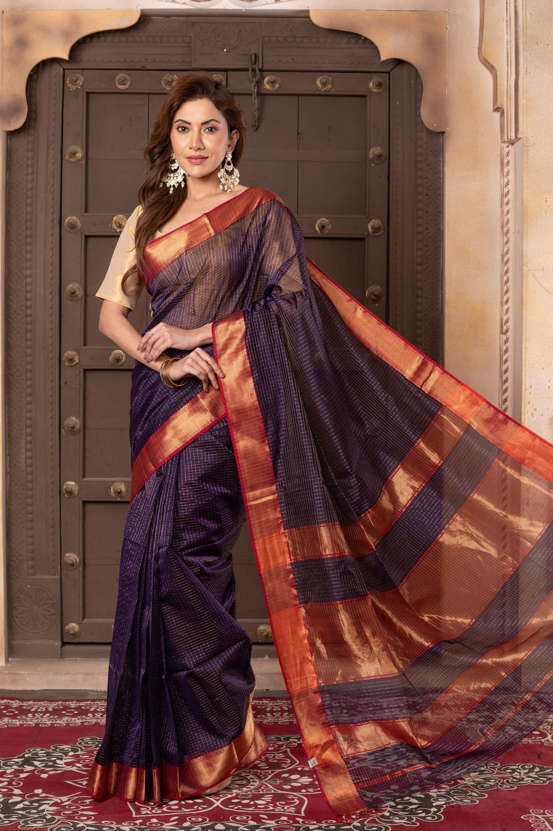 Women silk handloom saree purple Turn