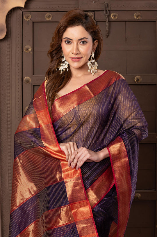 Women silk handloom saree purple Turn