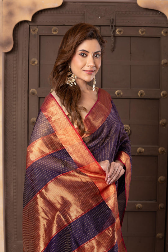 Women silk handloom saree purple Turn