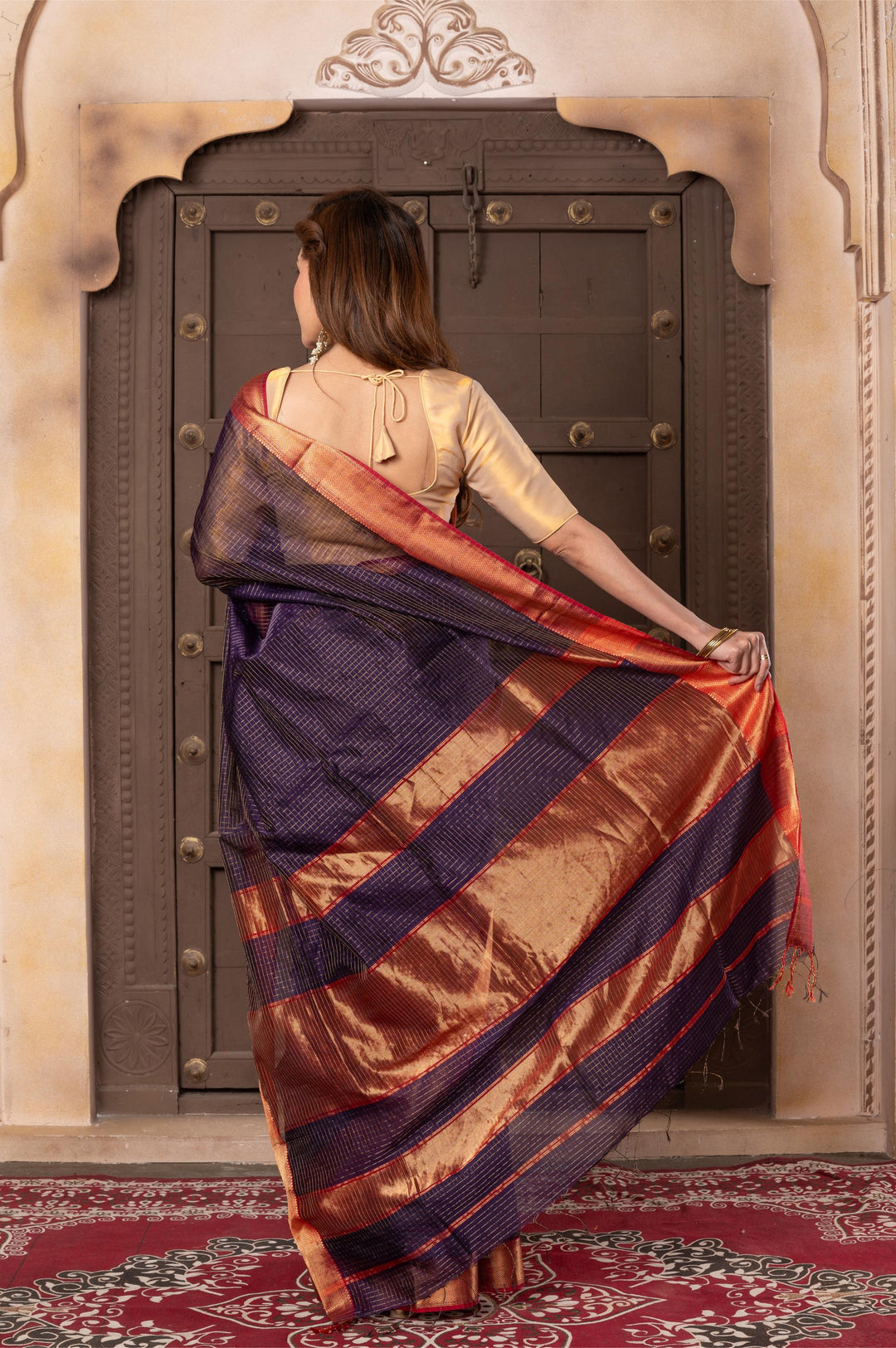 Women silk handloom saree purple Turn