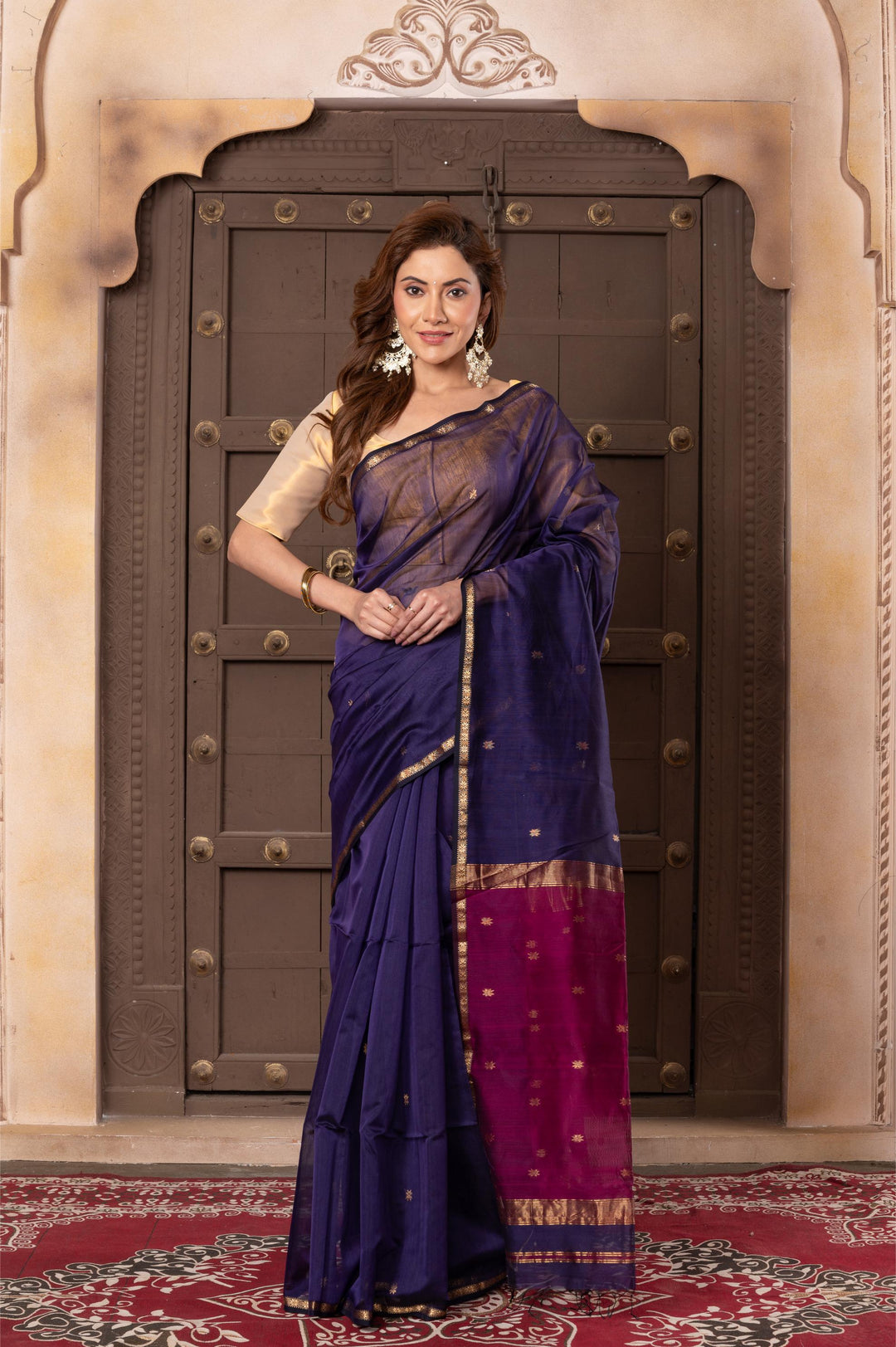 Women silk handloom saree voilet