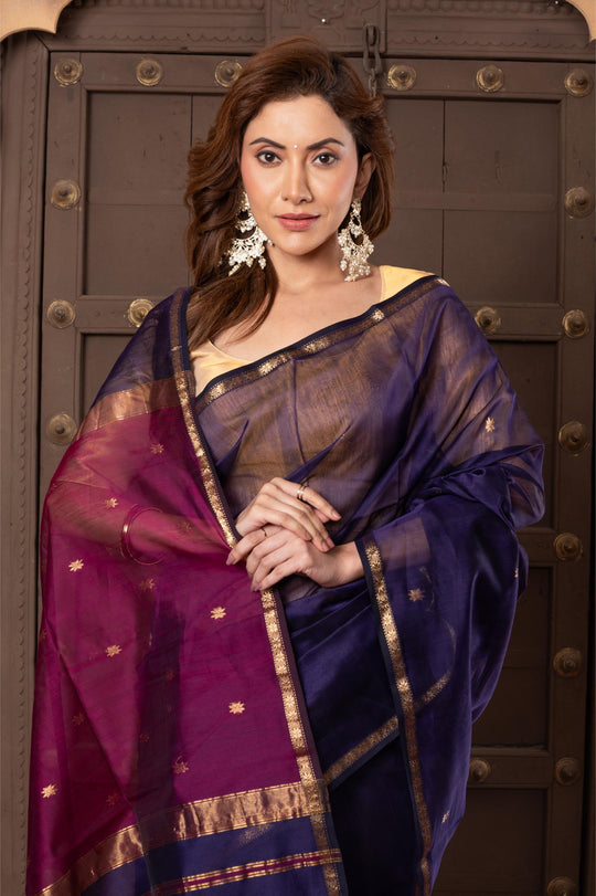 Women silk handloom saree voilet