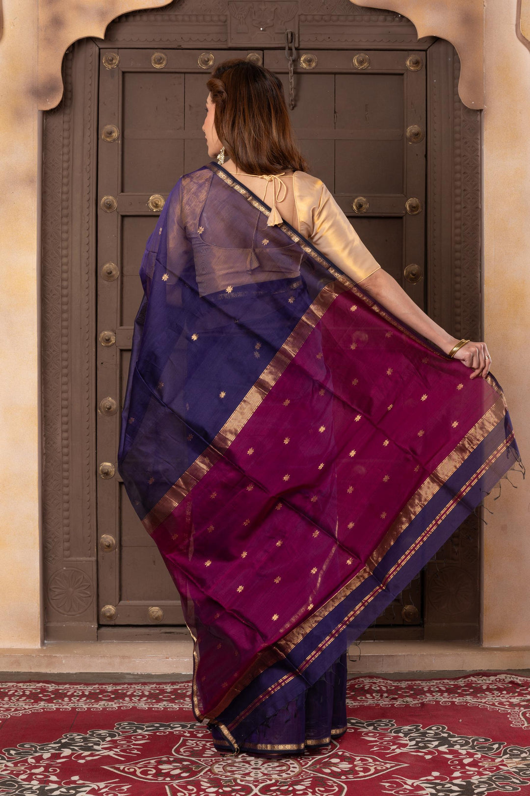 Women silk handloom saree voilet