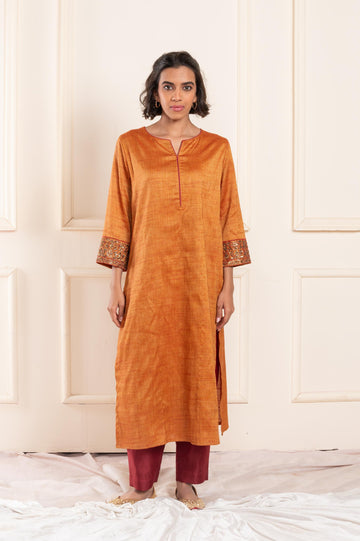 Women slubsilk rust orange kurta