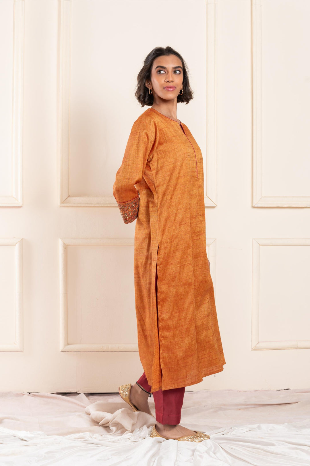 Women slubsilk rust orange kurta