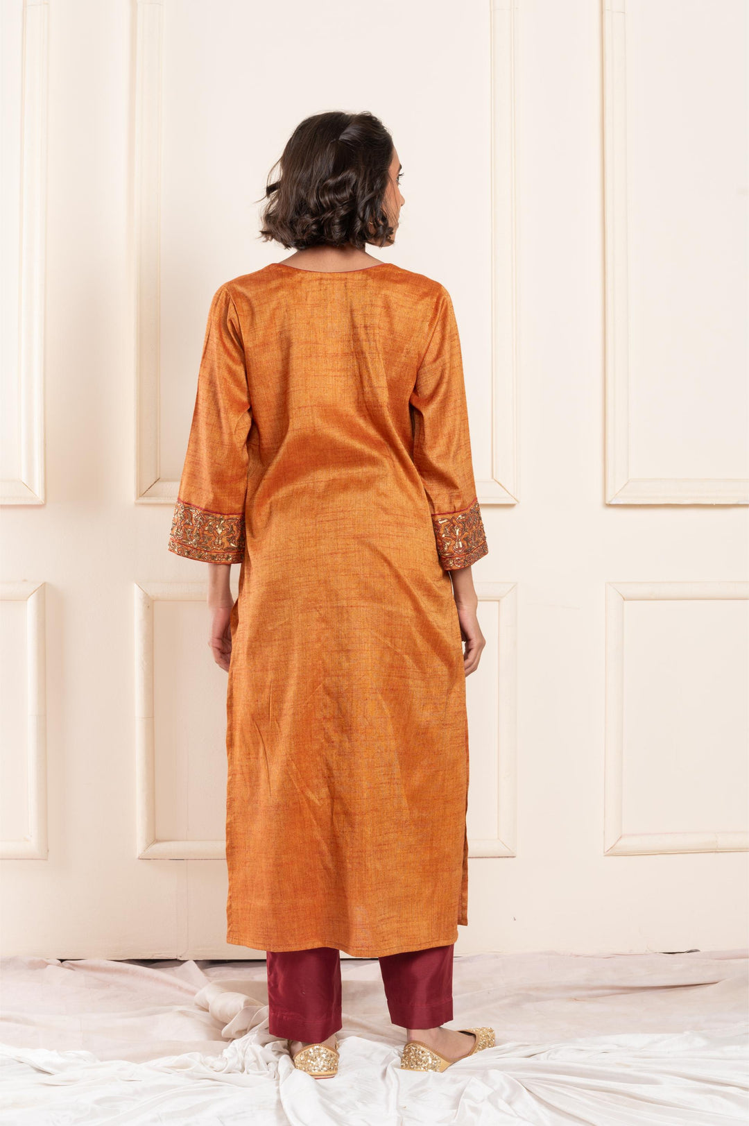 Women slubsilk rust orange kurta