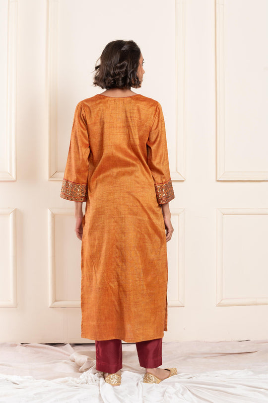 Women slubsilk rust orange kurta