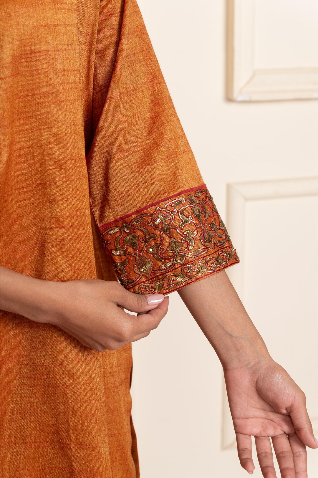 Women slubsilk rust orange kurta