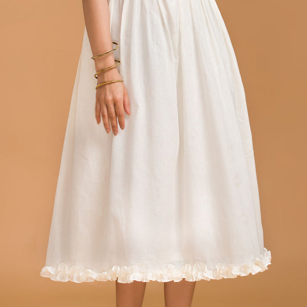 Off White Sweetheart Neck Midi Dress