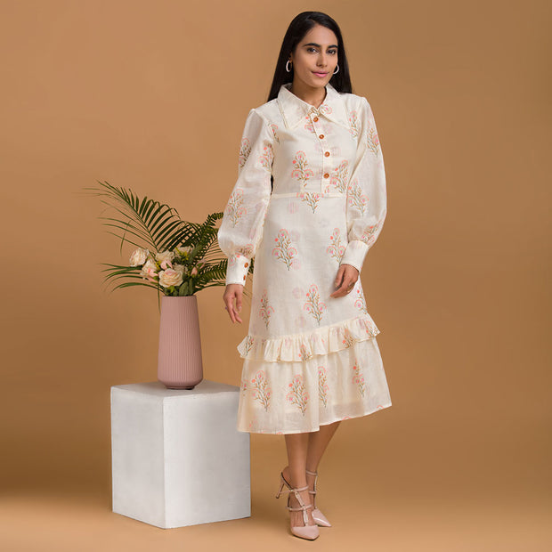 Collared Jaipuri Printed Midi Dress