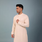 Ivory Lucknowi Kurta With Silk Pyjamas