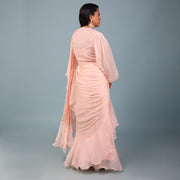 Pastel Peach Ruffled Sari Set