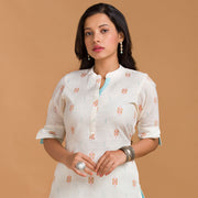 Off White Cotton Kurti with Straight Pants