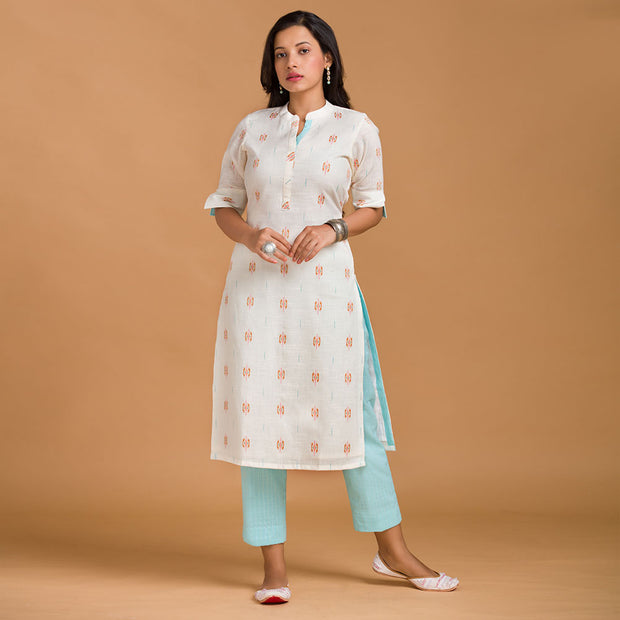Off White Cotton Kurti with Straight Pants