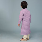 Kids Lavender Lucknowi Sherwani With Lime Green Silk Pyjama