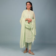 Sea Green Crush Cotton Silk Suit With Cotton Silk Dupatta