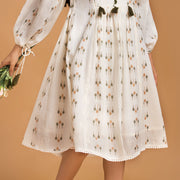 Off White Woven Design Midi Dress