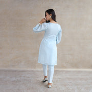 Sky Blue Upada Silk Kurta With Straight Ankle Pant