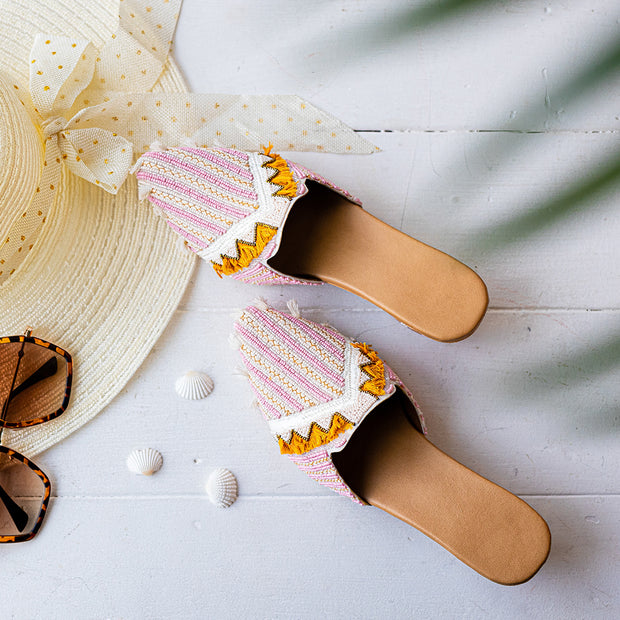 Women’s Baby Pink Coloured Embellished Mules