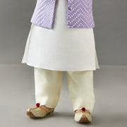 Ivory Solid Kurta With Pyjama & Lavender Nehru Jacket Set For Boys