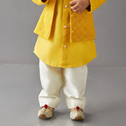 Kids Mustard full sleeve jacket with Kurta Pyjama set