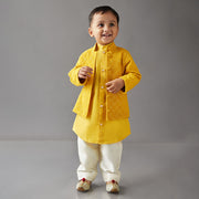 Kids Mustard full sleeve jacket with Kurta Pyjama set