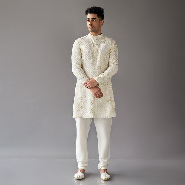 Ivory Lucknowi Men’s Kurta With Pyjama Set