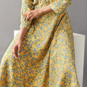 Mustard Floral Viscose Muslin Kurta with Striped Palazzos