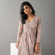 Beige Embroidery Paisley Printed Pure Cotton Kurta With Straight Pants