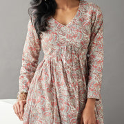 Beige Embroidery Paisley Printed Pure Cotton Kurta With Straight Pants