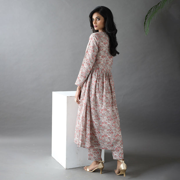 Beige Embroidery Paisley Printed Pure Cotton Kurta With Straight Pants