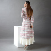 Beige Embroidered Paisley Open Jacket with Off-White Dulux Cotton Dress