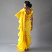 Mustard Solid Ruffled Sari Set
