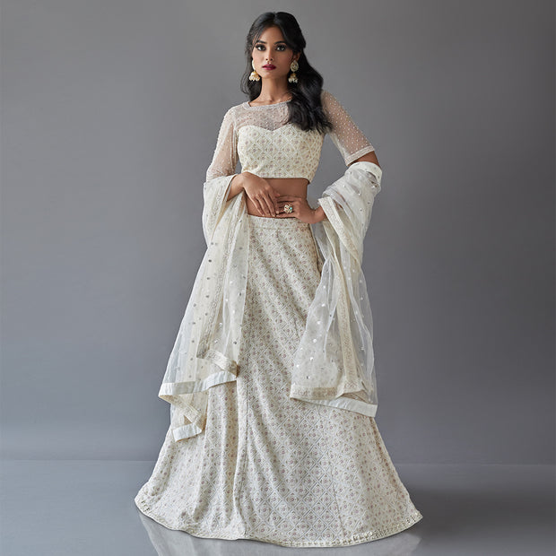 Priti Sahni - Lucknowi Thread Work Inspired Lehenga Set with Jacket -  Lilly's Boutique London
